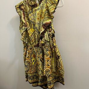 Boohoo Yellow Paisley Ruffle Mini Dress Size 10 see measurements